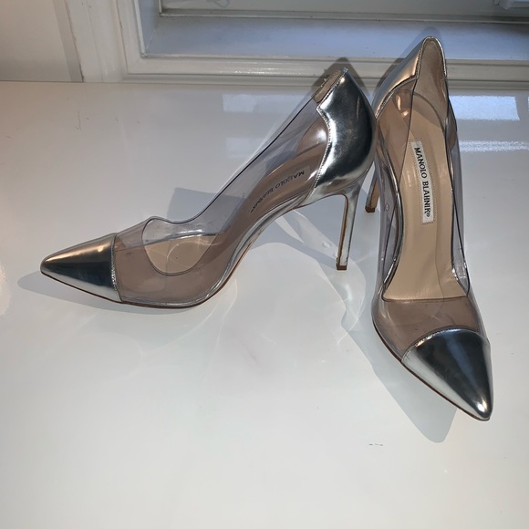 Auth MANOLO BLAHNIK silver and clear PVC pumps - Picture 10 of 16